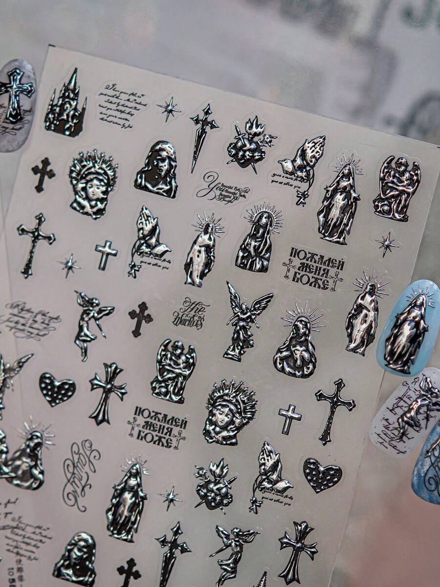1 Stück 5D Dark Series Engelsstatue Nagelkunst Aufkleber, exquisite Heißprägung, selbstklebende Transfer-Slider, Nagelkunst Dekor Aufkleber, DIY Decals - Verschiedenfarbig - Übersicht 1