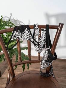2 pezzi/Set Completo di Reggiseno e Slip in Pizzo Floreale Stile Francese alla Moda per Donna - nero - Visualizzare 9