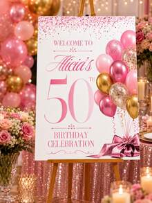 Custom Pink Birthday Party Display Board, Personalized Poster; Customizable Text Event Welcome Party Board; Balloon And Bow Decor Foam Board; Luxury Birthday Photo Prop Display Board (Stand Not Included) - Multicolor - View 5