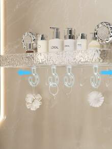 1 pieza Estante de baño rectangular con ventosa, organizador de baño transparente montado en la pared sin taladro, gran capacidad con ganchos, drenaje rápido, a prueba de humedad, ideal para baño, lavabo, caja de almacenamiento de cocina - Multicolor - Ver 7