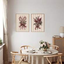 Set Of 2 Vintage Candy Cane Holly Canvas Wall Art | Burgundy Botanical Christmas Print For Farmhouse Living Room Frameless - A - View 8