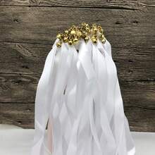 10/30/50/60Pcs White Lace Ribbon Fairy Wands With Gold Silver Bells, Twirling Streamer Sticks, Wedding Christmas Party Cheering Props & Guest Favors Exquisite Disposable Ribbon Wristbands For Event And Conference Admission Wedding Decor - White - View 13