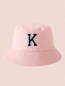1 pezzo Cappello a secchio per bambini con ricamo lettere A-Z rosa, cappello leggero per protezione solare, adatto per attività all'aperto di ragazzi e ragazze - Black Label - Cappello da pescatore rosa - Visualizzare 58
