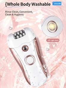 ALUSHEE 3-In-1 Women's Electric Epilator, Exfoliator, Shaver, Full Body Washable Hair Removal Device, 600mAh Battery Capacity, With Shaver, Epilator And Foot Grinding Head, Built-In LED Light, Dual Speed Mode, Rechargeable, Suitable For Face, Underarms And Legs Hair Removal - View 5