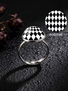 YUJUGLOW 1PC Cartoon Minimalist Black & White Rhombus Pattern 316 Stainless Steel Open Ring For Women Daily Wear - Black and White - View 1