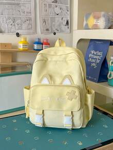 Cute Cat Shaped Backpack, Girls Casual Outing Shopping Travel Small Backpack, Middle School High School College Student School Bag, Large Capacity Lightweight Daily Commute Backpack, Adorable Cartoon Pattern Student Backpack, Multiple Colors Available Pink Yellow Blue Black White - A - View 15