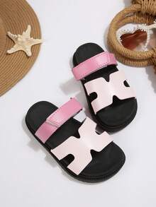 Girls' Bow Knot Slide Sandals With Adjustable Back Strap, Princess Style Hook And Loop Closure, Non-Slip Soft Sole Beach Shoes For Summer - Pink - View 1