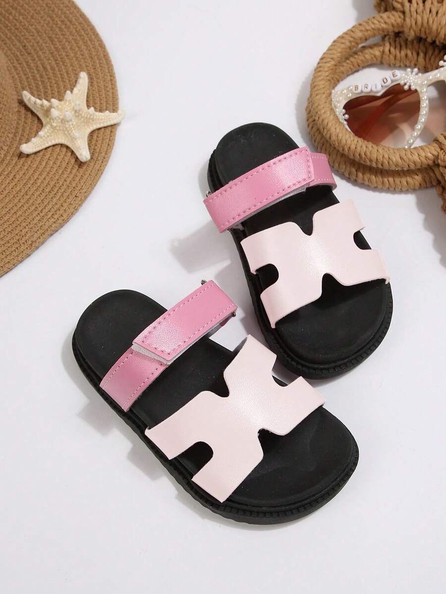 Girls' Bow Knot Slide Sandals With Adjustable Back Strap, Princess Style Hook And Loop Closure, Non-Slip Soft Sole Beach Shoes For Summer - Pink - View 1