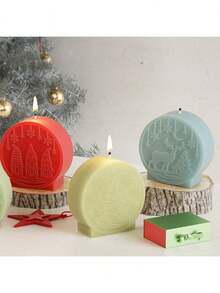 1 buah Cetakan Silikon Bulat Berbentuk Cermin Timbul untuk Hiasan Lilin Plaster Pohon Natal Santa Claus, Rusa Kutub, Manusia Salju - Bulat - View 4