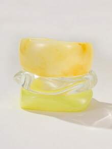 Nocturel Set 3 Gelang Akrilik Warna Kuning, Kombinasi Gelang Minimalis Elegan, Cocok Dipakai Sendiri atau Ditumpuk - Kuning - View 1