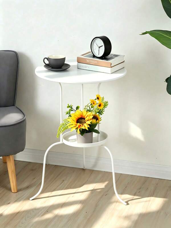 1 Piece Wrought Iron Round Side Table, Metal Frame With Stable Load-Bearing, Smooth Tabletop, Lightweight And Space-Saving, Suitable For Outdoor Patio, Beside Sofa, Bedroom Bedside, For Placing Green Plants, Books And Small Decorative Items