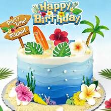 10pcs Creative Hawaiian Style Birthday Cake Toppers, Cartoon Hawaiian Theme Party Cake Decorations - Multicolor - View 6