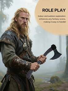 1pc Plastic Viking Axe Costume Prop, Fake Axe Adult Halloween Party Cosplay Costume Weapon Accessory - A - View 6
