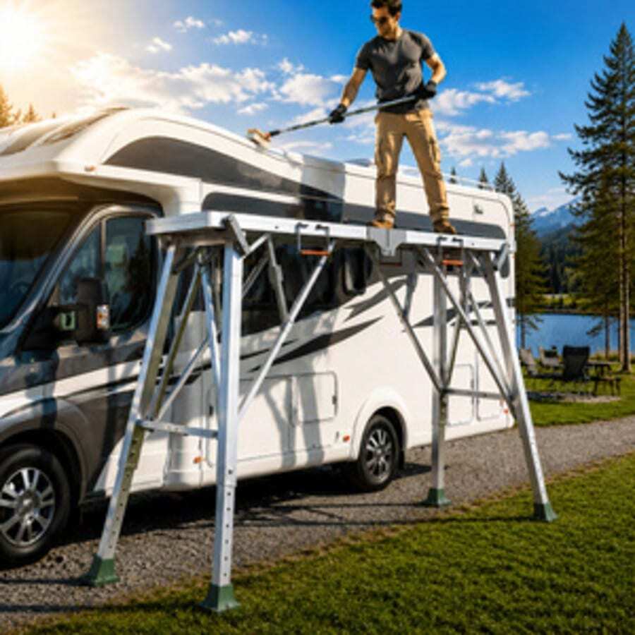 Height-Adjustable Heavy-Duty Scaffolding Portable Folding Work Platform (Equipped With Non-Slip Base And Sturdy Frame); Suitable For Truck Washing, Semi-Trailer Maintenance RV Roof Cleaning, And Commercial Vehicle Exterior Repair - Standard 105cm - View 1