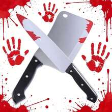 Halloween Horror Cosplay Prop Plastic Fake Knife Set, Bloody Horror Weapon Style Costume Party Accessories, Suitable For Haunted House And Dark Gothic Scene Decoration - Fake Knife Props - View 13