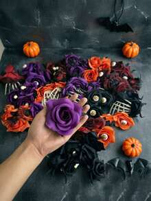 1/10/20pcs Artificial Rose Flowers, Faux Flowers, Dark Style Artificial Flower Heads, Suitable For DIY Handmade Headwear, Wedding Decoration, Window Display Atmosphere Decor Props, Halloween Photo Props - A - View 1