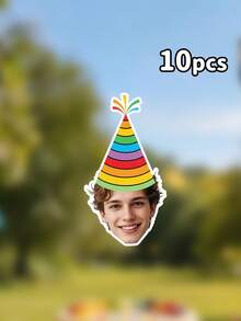 10/20/30PCS Custom Photo Rainbow Striped Party Hat Birthday Garland, Personalized Two Style Funny Party Hat Banner, Photograph Backdrop,Funny Rainbow Theme Birthday Party Decor,Keepsake Gift - Multicolor - View 8