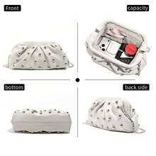 Vintage-Style Pleated Clutch With Rivet Decoration, Ruffled, Cloud-Patterned Beach Bag For Women, Fashionable Clutch Handbag With Chain Strap - 白色 - 查看 4