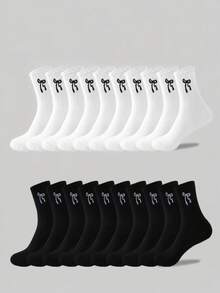 20/10/5/1 Pair Women's Bow Pattern Knitted Short Socks, Soft Elastic, Breathable Casual Mid-Calf Socks, Suitable For Daily Wear, Black And White Classic Aesthetic Socks, Y2K Balletcore Street Style Socks - Multicolor - View 4