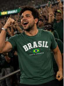 Men's T-Shirt Brazil Print Brazil Summer Spring / Autumn Loose - 軍綠色 - 查看 5