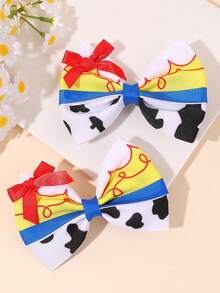 2pcs Girls Princess Bow Hair Clips, Milk Pattern Printed Bow Alligator Hair Clips, Suitable For Teenagers, School Staff, Teacher Gifts - Multicolor - View 2