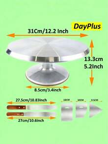 Juego de 6 piezas de plato giratorio para tarta con  de macaroon con espátula para crema, rascador,  plato giratorio para hornear pasteles de 31 cm,Base con Rotación de 360°,utensilios de cocina. - Plateado - Ver 3