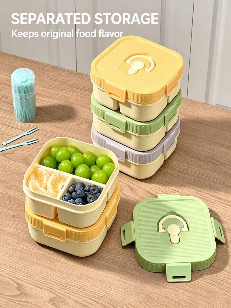 1300ml High-Capacity Leak-Proof Bento Box With 3 Compartments, Snap-Lock Freshness, Separable Food Storage, Ideal Lunch Box For Office Workers, Students Back To School, Picnic, Fruit And Snacks - Multicolor - View 1
