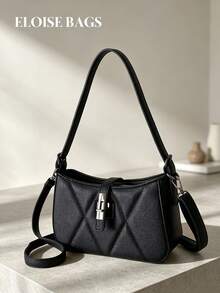 2026 Women's Faux Leather Litchi Grain Small Square Underarm Bag, Versatile Soft Leather Shoulder Bag With Dual Straps For Commuting And Crossbody Wear - Black - View 2