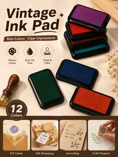 Vintage Multi-Color Water-Based Ink Pad, Concave Design DIY Finger Painting Ink Pad, Colorful Handmade Ink Pad, Suitable For Children And Students, Applicable For Stamping, Scrapbooking And Creative Art Projects