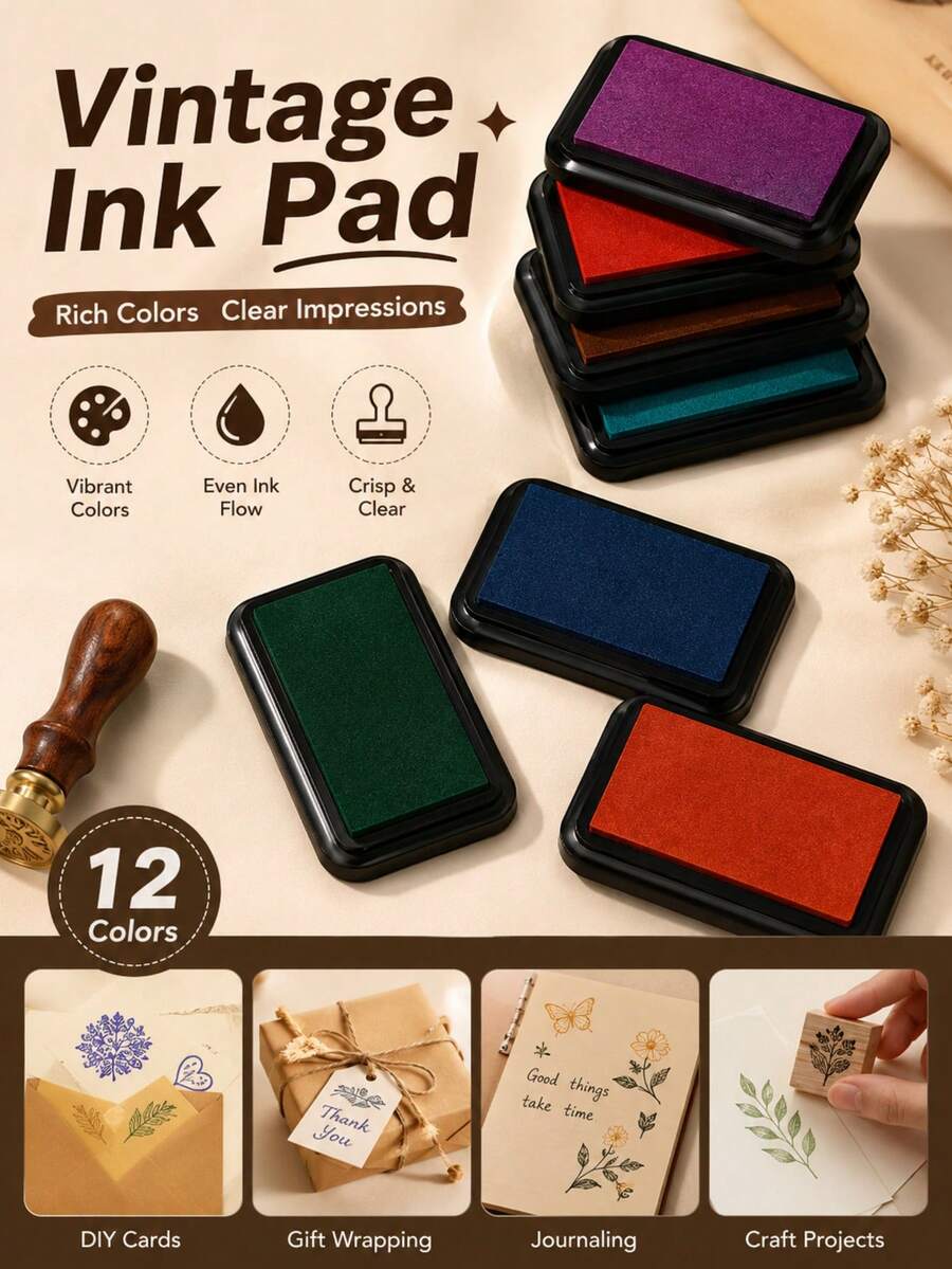 Vintage Multi-Color Water-Based Ink Pad, Concave Design DIY Finger Painting Ink Pad, Colorful Handmade Ink Pad, Suitable For Children And Students, Applicable For Stamping, Scrapbooking And Creative Art Projects - One Size Fits All - View 1