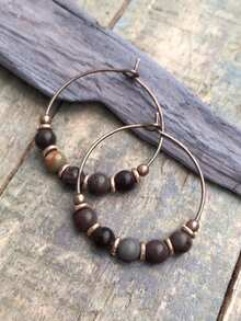 2pcs Bohemian Handmade Beaded Wooden Hoop Earrings For Women, Party, Daily, Vacation Matching - Multicolor - View 5