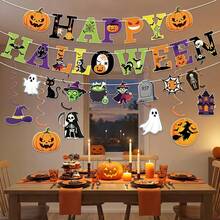 1 Set Halloween Theme Party Decoration Pumpkin Bunting Banner Spiral Card Decor, DIY Party Decoration (Fixed Rope 196.85inch*3) - A - View 7