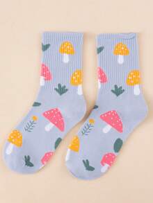 1/2/3/4/5/6 Pairs Women's Mushroom Print Mid-Calf Socks Suitable For Daily Wear - Multicolor - View 2