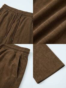 GRDR Men's Casual Drawstring Elastic Waist Loose Drapey Corduroy Wide Leg Long Pants - Coffee Brown - View 7