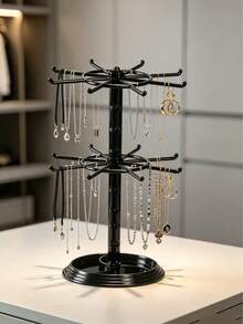 Double-Layer Rotating Jewelry Display Stand, Transparent Plastic Storage Organizer, Rotatable, Suitable For Keychains, Necklaces, Bracelets, Earrings, Brooches And Pendants, Multi-Functional Desktop Storage Rack, Suitable For Home, Shop Or Travel - Clear - View 8