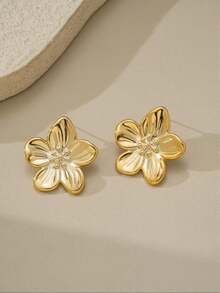 6 Pairs CCB Gold Ocean Style Earrings Set, Including Flower, Starfish, Shell Designs, Lightweight Stackable Jewelry, Suitable For Women's Beach Outfits, Daily Wear, Parties And Holiday Gifts - Gold - View 5