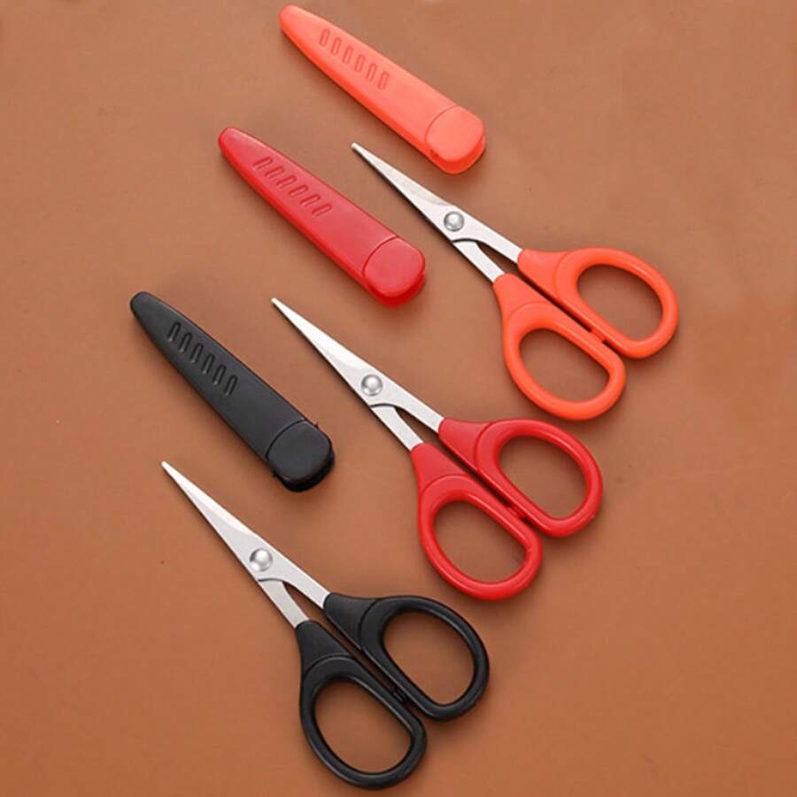 1pc Safety Cover Small Scissors Straight Blade Beauty Scissors Eyebrow Trimming Makeup Scissors Office Study Craft Scissors Random Color - Single Piece - View 1