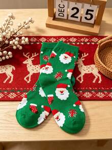 1 Pair Unisex Santa Claus Mid-Calf Socks, Suitable For Christmas Party, Holiday Events And Multiple Occasions - Multicolor - View 11