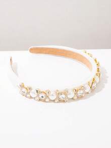 1pc Solid Color Elegant Gemstone Pearl Thin Rim Headband, Fresh Sweet Daily Versatile Dating Shopping Holiday Essential Women's Outfit Exquisite Clothing Accessory Hair Ornament - White - View 2