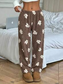 Women's Autumn/Winter Warm Fleece Pajama Pants, Soft Bear Print Sleepwear - Brown - View 4