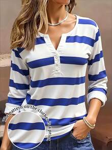 Kaos Lengan Panjang Motif Garis-Garis Blok Warna Kasual Musim Semi/Gugur - MultiWarna - View 8