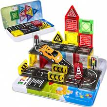 50/30pcs Kids Magnetic Building Blocks City Road Track Car Set, Multi-Functional Magnetic Assembly Toy With Mini Cars, Suitable For 3-14 Years Old Children Birthday/Holiday Gift (Random Color) - Multicolor - View 9