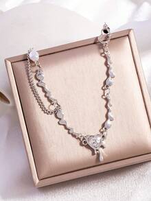 1pc Luxury Niche High-End Heart Faux Pearl Necklace For Women, Versatile Fashion Sweet Cool Style Collarbone Chain - Multicolor - View 2