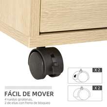 HOMCOM Cajonera de Oficina con 4 Cajones Cajonera de Escritorio con Ruedas Archivador Móvil para Estudio 46x40x65 cm Natural - Madera Natural - Ver 6
