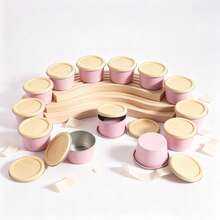 10 Matte Pink Metal Candle Jars With Wood Grain Lids. Empty Candle Jars Suitable For DIY Scented Candle Making, Or As Small Storage Jars, Gifts, And Home Decor. - Multiple Styles - View 2