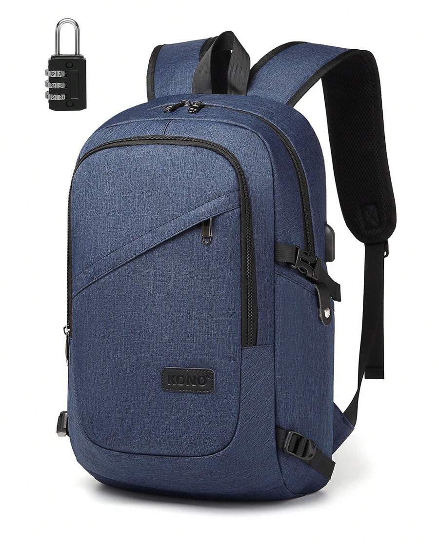 Laptop Backpack 15.6 Inch Large Travel Rucksack USB Charging Port Anti Theft Lock Water Resistant Computer Backpack For Men Women School Office