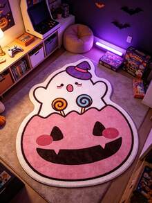 1 pieza Alfombra con forma de fantasma de piruleta de calabaza sonriente rosa, estilo lindo y peculiar, Halloween, felpudo, alfombra pequeña, alfombra de bienvenida, felpudo exterior, alfombra de cocina, decoración del hogar, alfombra de puerta principal, alfombra de área, alfombra de jardín, alfombra lavable - Multicolor - Ver 7