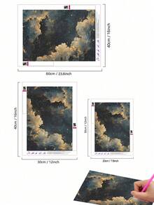 5D DIY 鑽石畫 | 宇宙星空鑽石畫套組，雲中閃耀星星，高清藝術鑽石，手工裝飾繪畫，全鑽鑲嵌馬賽克手工藝套件，培養 DIY 技巧與專注力 - 彩色 - 查看 3