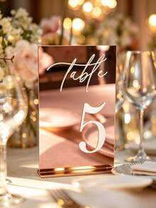 Gold Acrylic Mirror Number Table Signs, 12*18CM Wedding Table Numbers With Stands - Multicolor - View 63