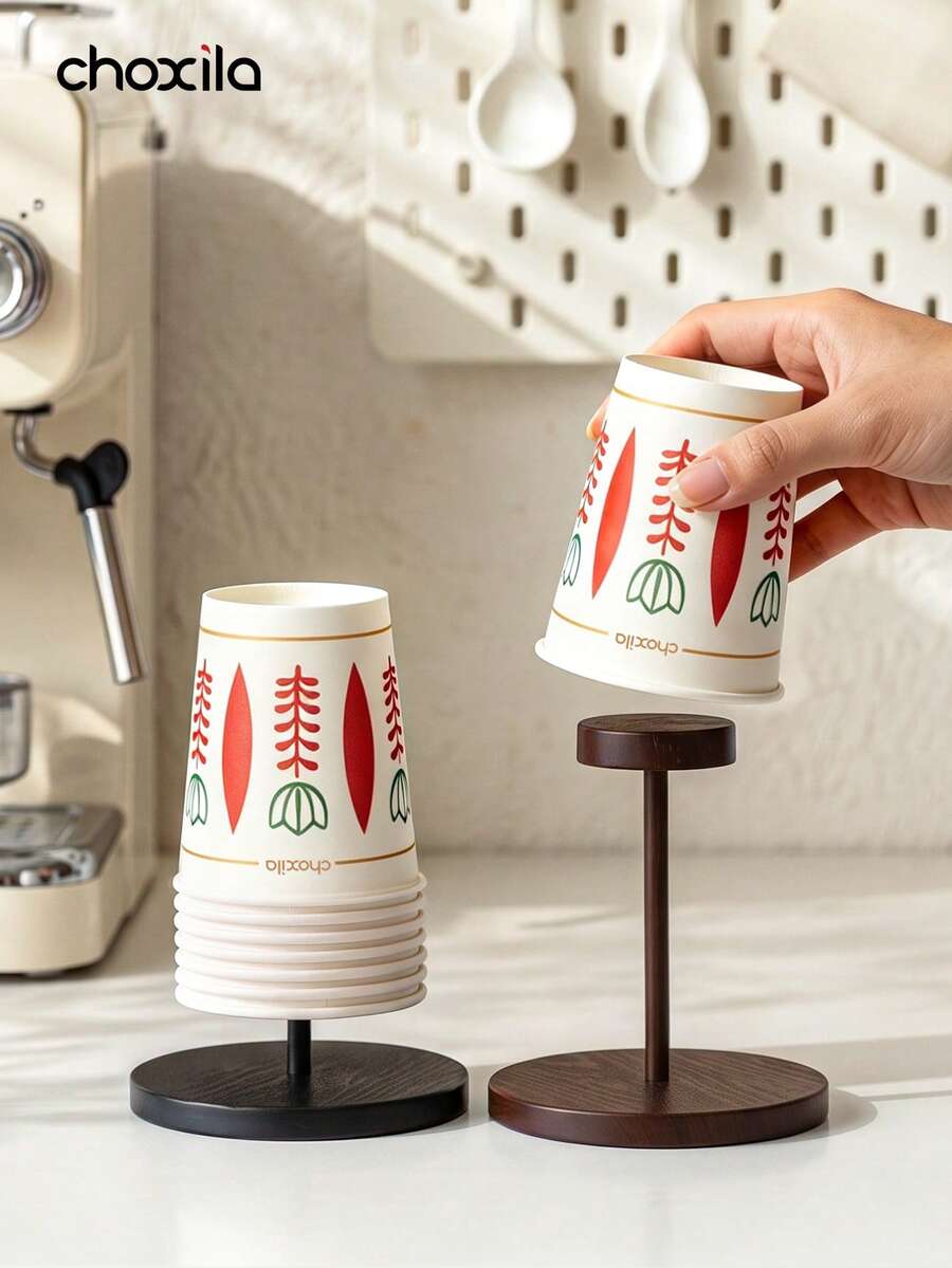 choxila 1pc Walnut Color Paper Cup Holder, Tall Horizontal Storage Rack - Paper Cup Holder - View 1